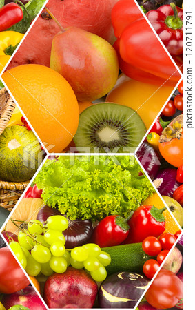Healthy vegetables and fruit food - collage. 120711791