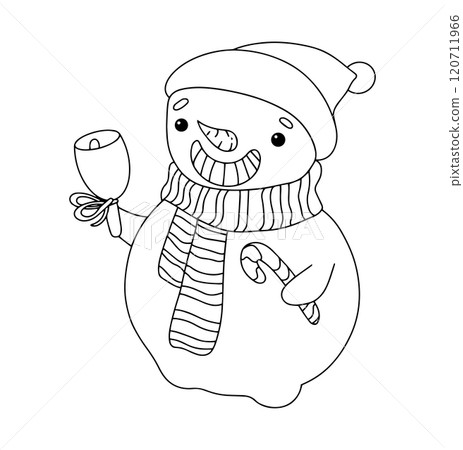 Vector drawing cute snowman character. Coloring book in doodle style for christmas, new year 120711966