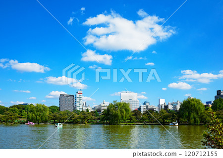 Leisure boats and buildings on Shinobazu Pond in Ueno 120712155
