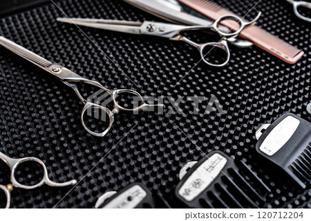 Barber tools and equipment ready for haircut preparation 120712204