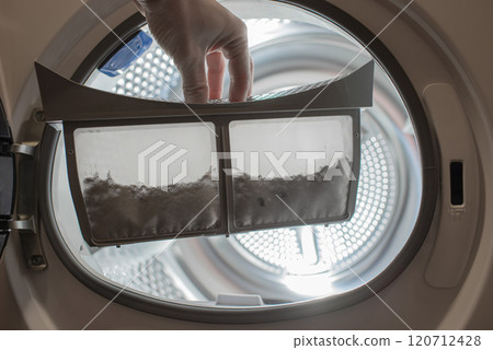 Dust and dirt trapped by the clothes dryer filter. Dust and dirt trapped by the clothes dryer filter. 120712428