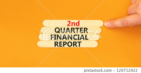 2nd quarter financial report symbol. Concept words 2nd quarter financial report on beautiful wooden sticks. Beautiful orange background. Business 2nd quarter financial report concept. Copy space. 2nd quarter financial report symbol. Concept words 2nd quarter financial report on beautiful wooden sticks. Beautiful orange background. Business 2nd quarter financial report concept. Copy space. 120712922