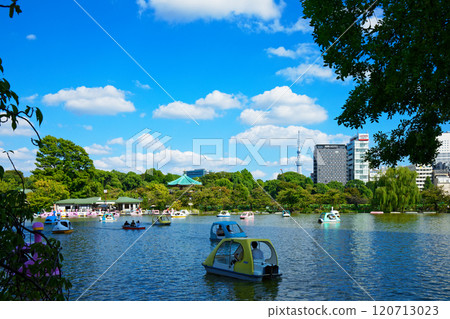 休閒船和東京天空樹在上野的二宮池塘 120713023