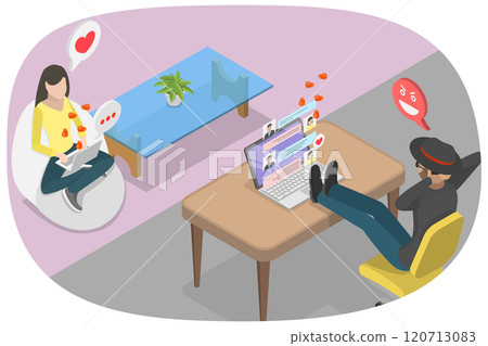 3D Isometric Flat  Illustration of Online Fraud, Deception in Online Dating. Internet Scams and Fraud. 120713083
