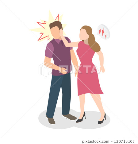 3D Isometric Flat Illustration of Slap , Woman Slaps Cheating Man in Close-up Footage of Their Fight 3D Isometric Flat Illustration of Slap , Woman Slaps Cheating Man in Close-up Footage of Their Fight 120713105