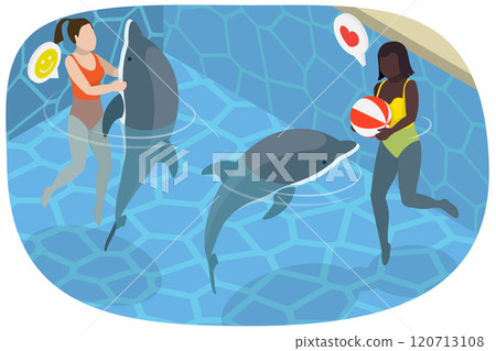 3D Isometric Flat Illustration of Swim With Dolphins, A Unique and Empowering Experience 3D Isometric Flat Illustration of Swim With Dolphins, A Unique and Empowering Experience 120713108
