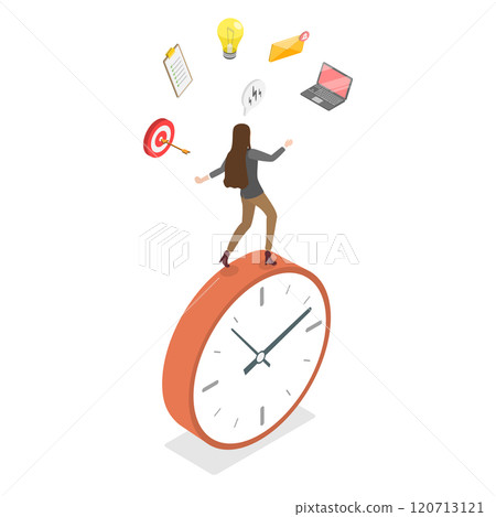 3D Isometric Flat  Illustration of Productive Woman, Extended Project Management Skills 120713121