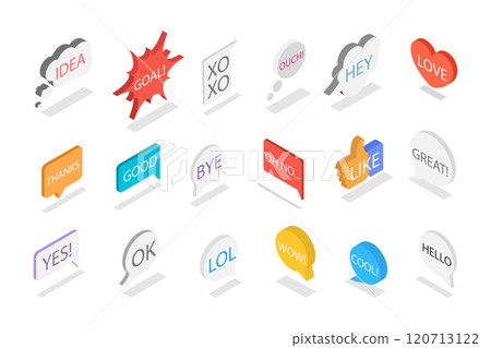 3D Isometric Flat Set of Dialogue Speech Bubbles, Chatting or Message Boxes 3D Isometric Flat Set of Dialogue Speech Bubbles, Chatting or Message Boxes 120713122