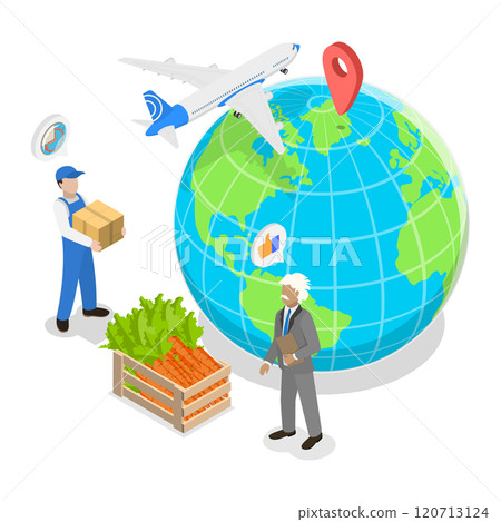 3D Isometric Flat  Illustration of Agricultural Products Export, Global Logistics Network 120713124