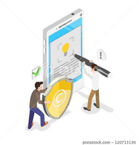 3D Isometric Flat  Illustration of Patent Protection Of Authors Ideas, Intellectual Property 120713130