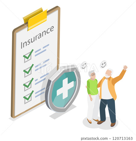3D Isometric Flat Illustration of Insurance Planning For Elderly , Life and Accident Coverage 3D Isometric Flat Illustration of Insurance Planning For Elderly , Life and Accident Coverage 120713163