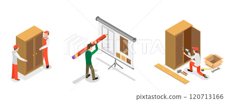 3D Isometric Flat  Illustration of Furniture Designe and Assembly Service, Woodwork and Carpentry 120713166