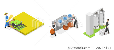 3D Isometric Flat Illustration of Wheat Manufacture Process, Manufacturing Stages 3D Isometric Flat Illustration of Wheat Manufacture Process, Manufacturing Stages 120713175