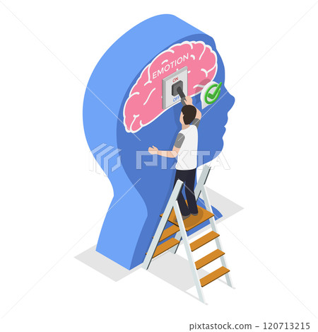 3D Isometric Flat Illustration of Emotional Intelligence, Emotion Switch on Human Head 3D Isometric Flat Illustration of Emotional Intelligence, Emotion Switch on Human Head 120713215