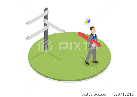 3D Isometric Flat  Illustration of Business Decision Making, Career Path, Job Search or Opportunity 120713216