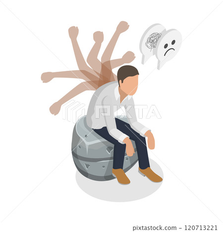 3D Isometric Flat  Illustration of Self-flagellation, Psychological Problems 120713221