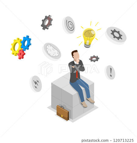 3D Isometric Flat  Illustration of Brainstorming, Decision Making, Choosing 3D Isometric Flat  Illustration of Brainstorming, Decision Making, Choosing 120713225