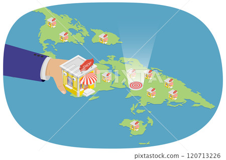 3D Isometric Flat  Illustration of Franchise Business, Company Development 120713226