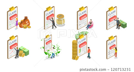 3D Isometric Flat Set of Compensation Scenes, Service Request 3D Isometric Flat Set of Compensation Scenes, Service Request 120713231