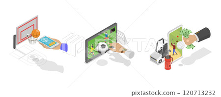 3D Isometric Flat Illustration of People Bet On Sports Online, Popular Pastime 3D Isometric Flat Illustration of People Bet On Sports Online, Popular Pastime 120713232