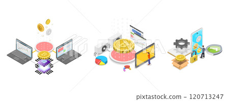 3D Isometric Flat Illustration of Cryptocurrency Marketplace, Digital Money Mining, Smart Wallet and Blockchain 3D Isometric Flat Illustration of Cryptocurrency Marketplace, Digital Money Mining, Smart Wallet and Blockchain 120713247