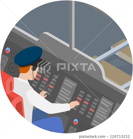 3D Isometric Flat  Illustration of Train Driver, Inside View from a Cabin 120713252