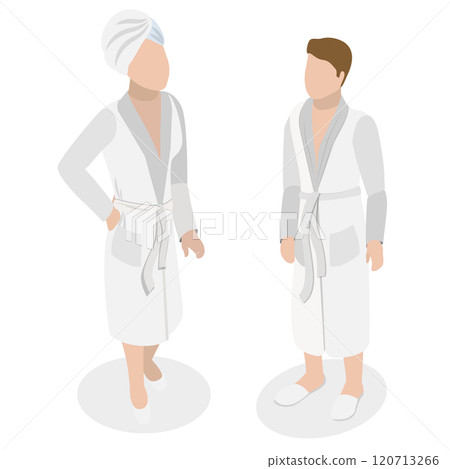 3D Isometric Flat Illustration of Couple in Robes, A Man and a Woman in Bathrobes 3D Isometric Flat Illustration of Couple in Robes, A Man and a Woman in Bathrobes 120713266
