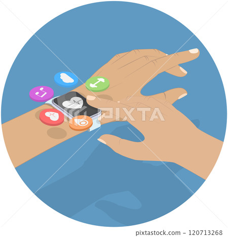 3D Isometric Flat  Illustration of Sport Watch, Active Timepiece for Sports Enthusiasts. 120713268
