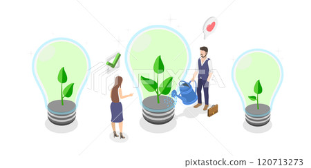 3D Isometric Flat  Illustration of Sustainable Innovation , Business Ideas for Sustainability 120713273