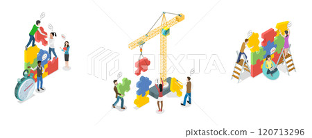 3D Isometric Flat  Illustration of Business Cooperation, Partnership for Collaborative Projects 120713296