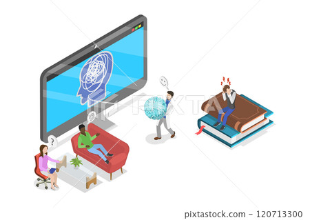 3D Isometric Flat  Illustration of Psychotherapy Practice, Psychiatrist Consults Patient 120713300