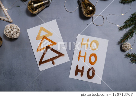 Gift Christmas idea. Do it yourself instruction postcard eco-friendly decoration. Making handmade presents children's diy projects. Holiday family time Gift Christmas idea. Do it yourself instruction postcard eco-friendly decoration. Making handmade presents children's diy projects. Holiday family time 120713707