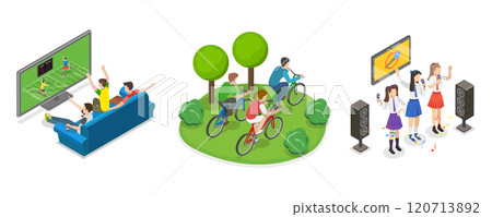 3D Isometric Flat Illustration of Friends Time Together, Having Fun at Office Party 3D Isometric Flat Illustration of Friends Time Together, Having Fun at Office Party 120713892