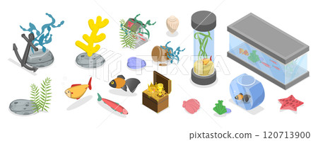 3D Isometric Flat Set of Aquariums, Beautiful Fish Tanks 3D Isometric Flat Set of Aquariums, Beautiful Fish Tanks 120713900