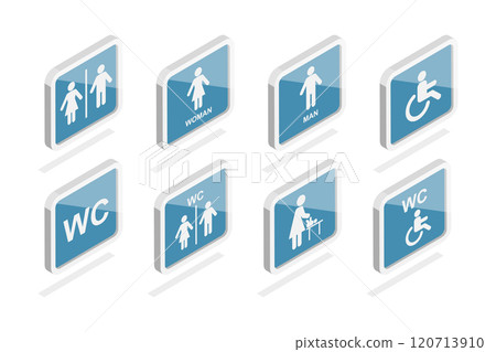 3D Isometric Flat  Set of Restroom Signs, Wasthroom Pictograms 120713910