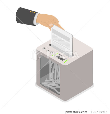 3D Isometric Flat  Illustration of Paper Shredder Machine, Information Protection 120713916