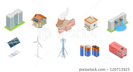 3D Isometric Flat  Illustration of Smart Grid, Energy Saving 120713925