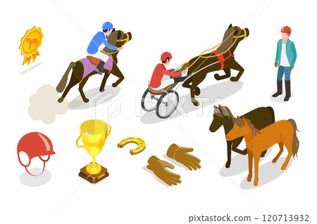 3D Isometric Flat Set of Equestrian Elements, Horse Riding 3D Isometric Flat Set of Equestrian Elements, Horse Riding 120713932