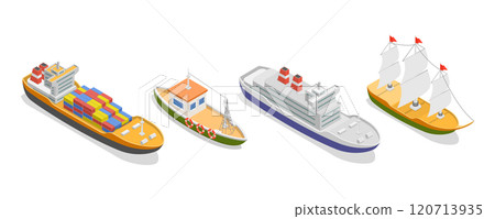 3D Isometric Flat  Set of Maritime Ships, Water Transportation Boats 120713935