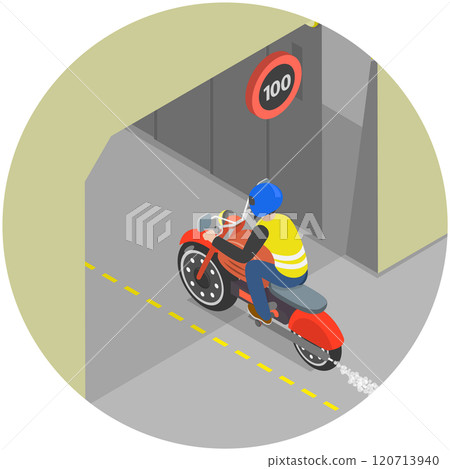 3D Isometric Flat  Illustration of Driving Motorcycle, Safe Motobike Riding 120713940