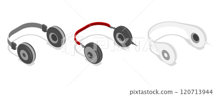 3D Isometric Flat  Set of Headphones, Multimedia Devices 120713944