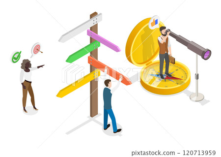 3D Isometric Flat  Illustration of Business Decision, Successful Guidance 120713959