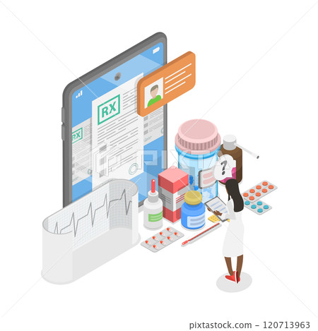 3D Isometric Flat  Illustration of Doctor Pharmacist, Healthcare Professional, Expertise in Medicine 120713963