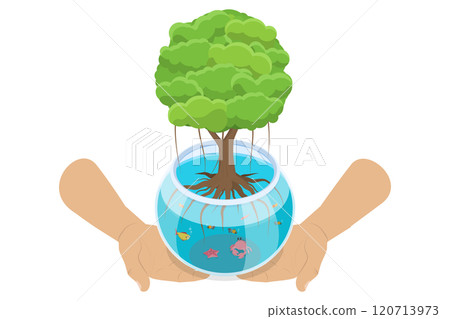 3D Isometric Flat  Illustration of Mangrove Forest Preservation, A Vital Initiative for Environmental Conservation 120713973
