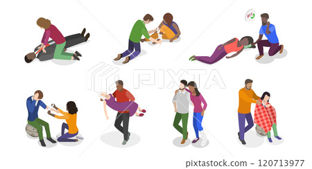3D Isometric Flat  Illustration of Medical First Aid, Emergency procedures, and rescue scenarios 120713977