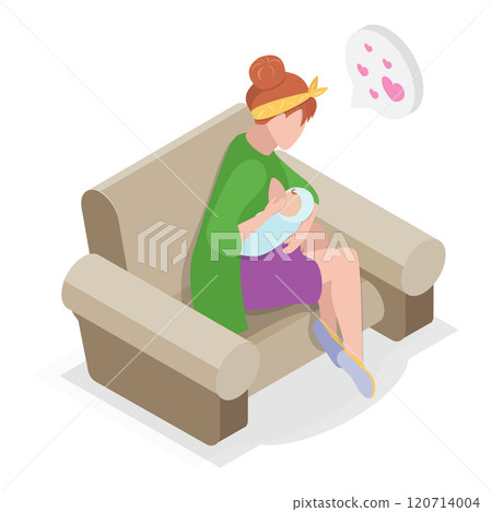 3D Isometric Flat  Illustration of Breastfeeding Positions. Item 1 120714004