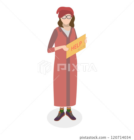 3D Isometric Flat  Set of Homeless People. Item 3 120714034