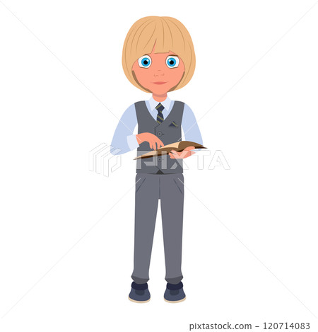 Flat  Illustration of Schoolboy Wearing School Uniform and Holding a Book. Item 5 120714083