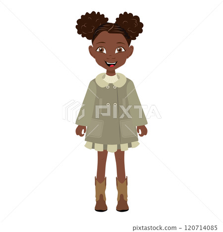 Flat Illustration of Cute African American Kid Girl Wearing a Coat and Boots. Item 5 Flat Illustration of Cute African American Kid Girl Wearing a Coat and Boots. Item 5 120714085