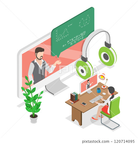3D Isometric Flat  Illustration of Hybrid or Blended Learning. Item 2 120714095